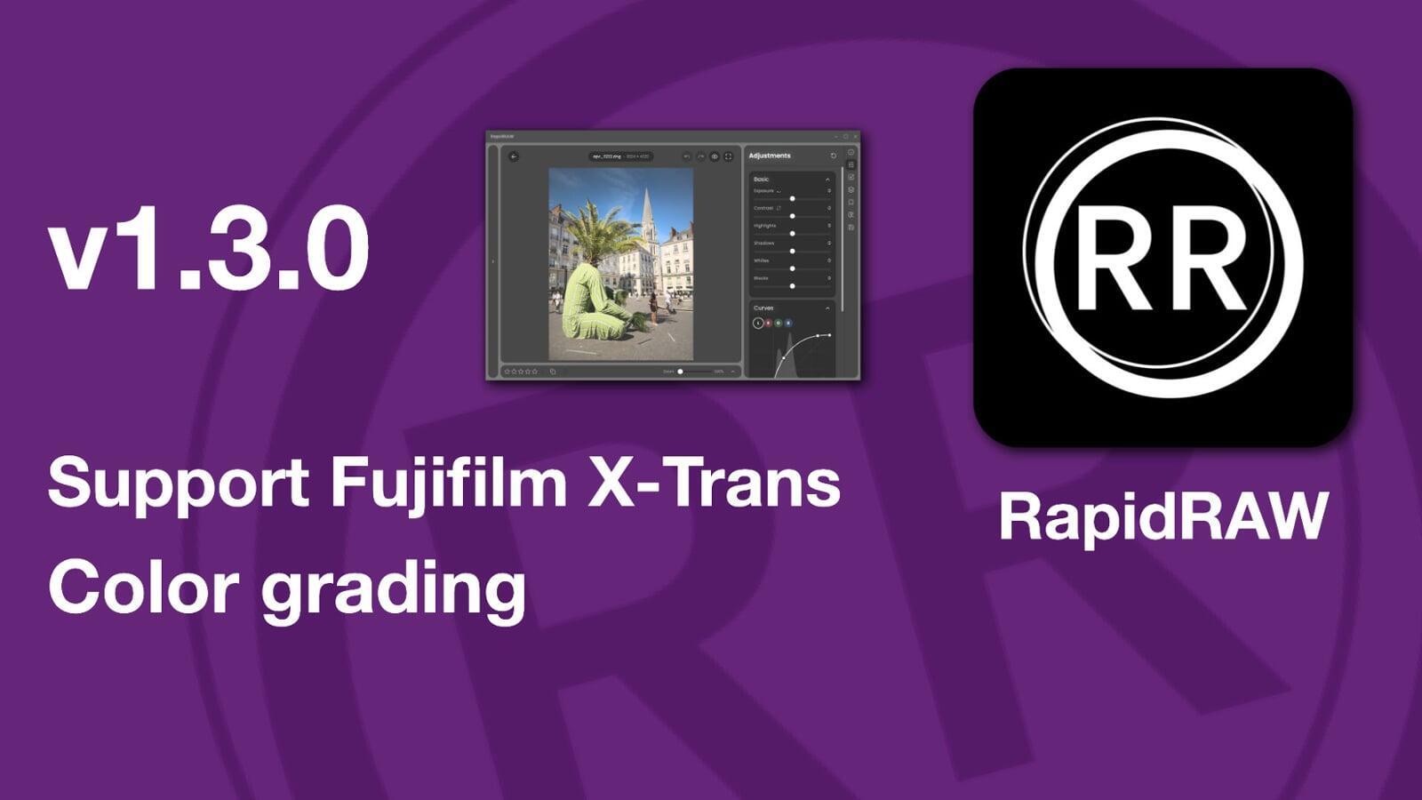 RapidRAW: color grading et support Fujifilm X-Trans
